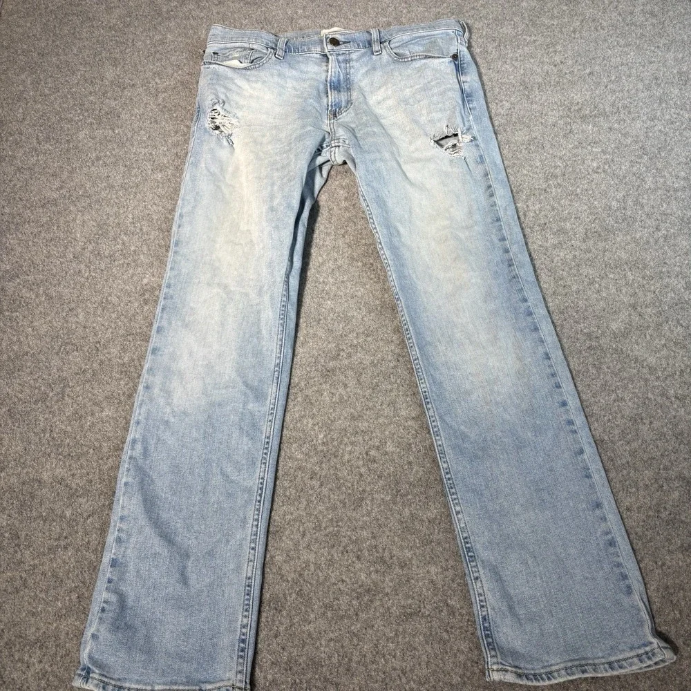 Hollister Jeans Mens Slim Straight 33x32 Light Wash Distressed Epic Flex Y2K